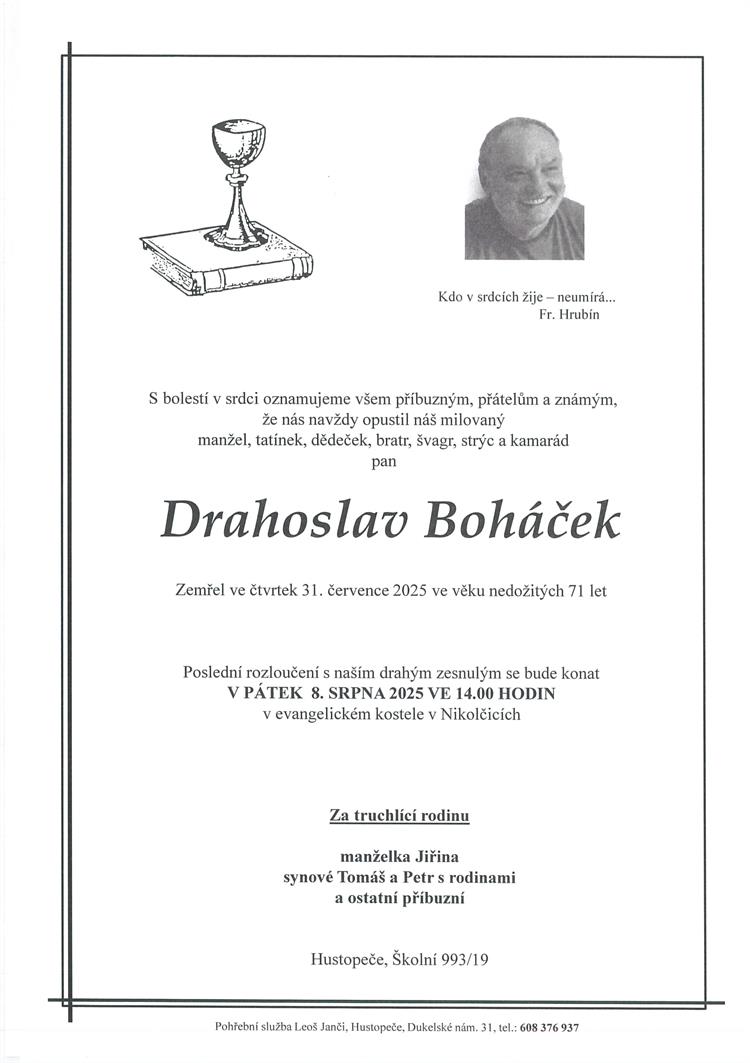 Boháček Drahoslav +31.7.2025