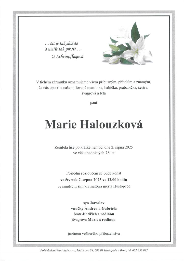 Halouzková Marie +2.8.2025