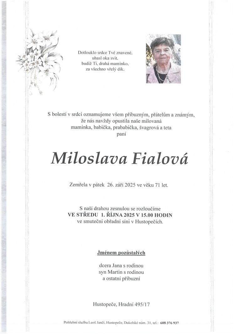 Fialová Miloslava +26.9.2025
