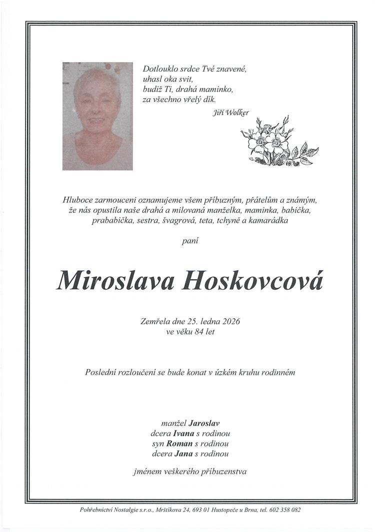Hoskovcová Miroslava  +25.1.2026