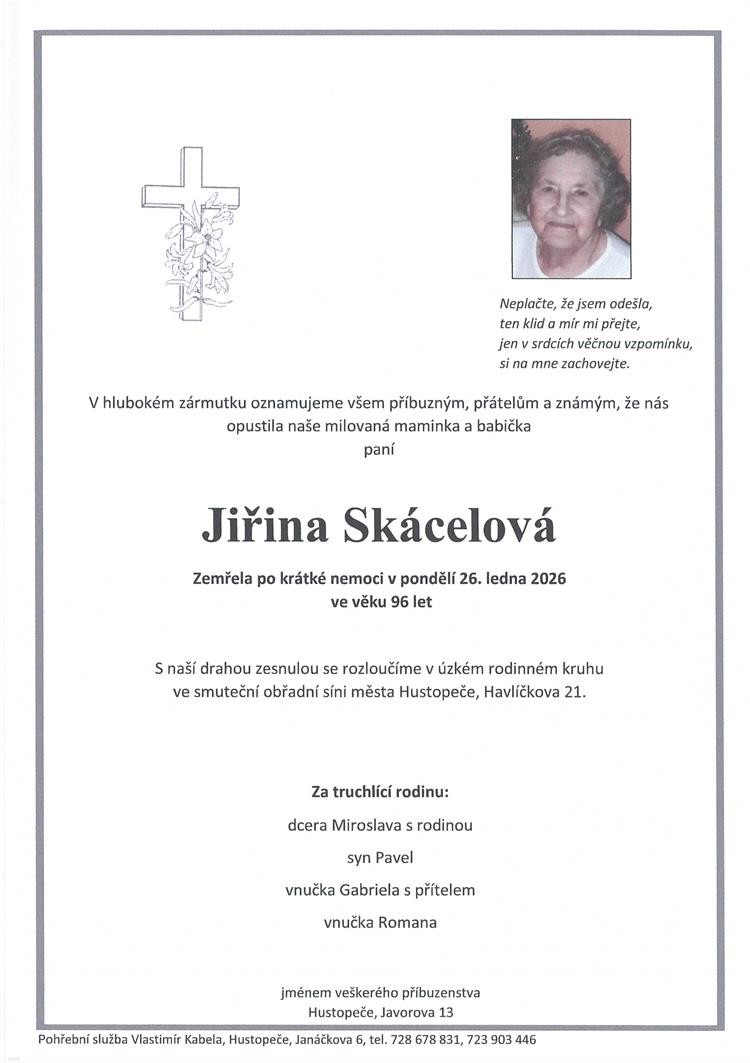 Skácelová Jiřina +26.1.2026