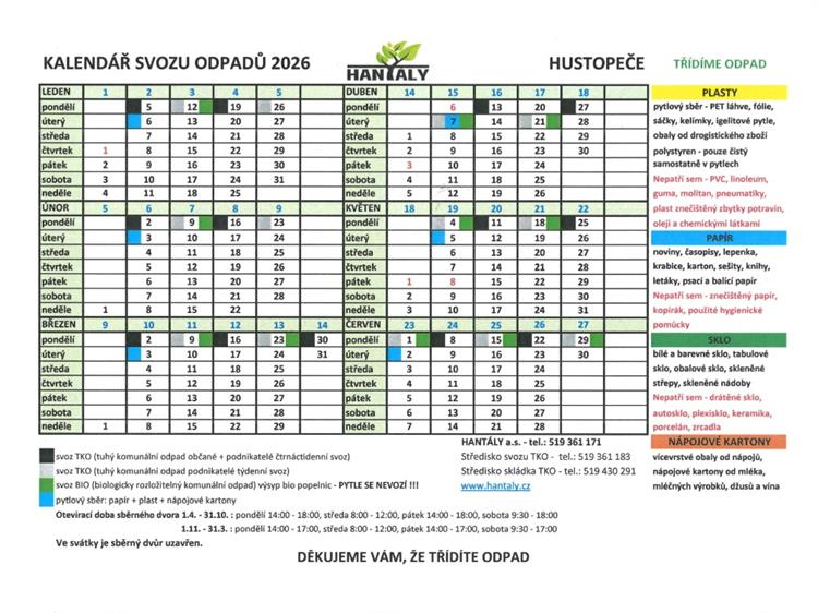 Plán svozu odpadů I. pololetí