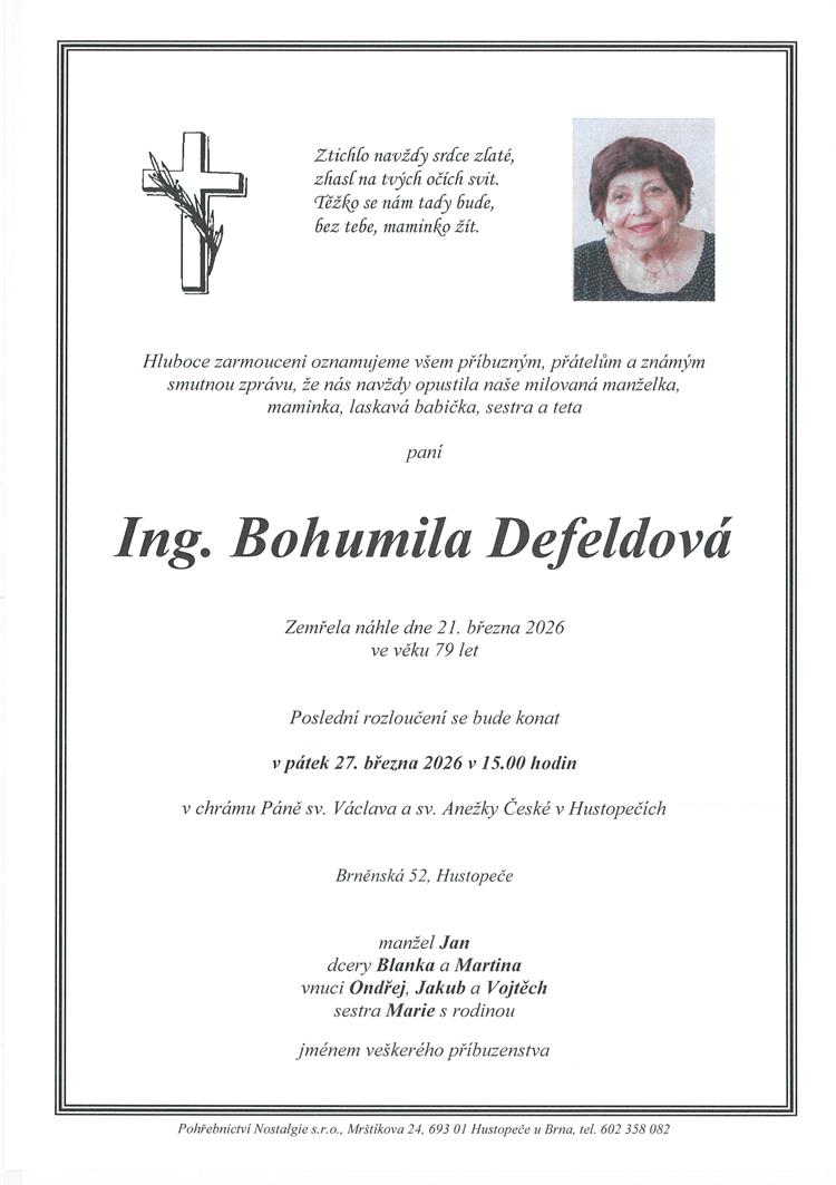 Ing. Defeldová Bohumila +21.3.2026