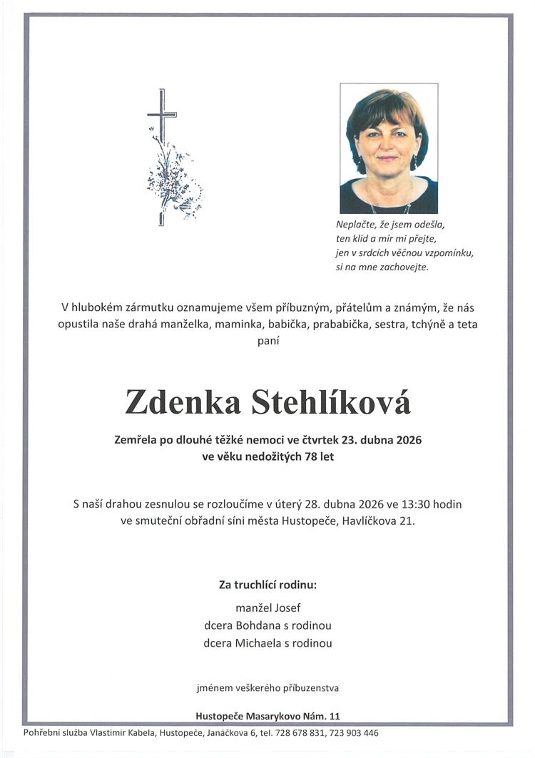 Stehlíková Zdenka +23.4.2026
