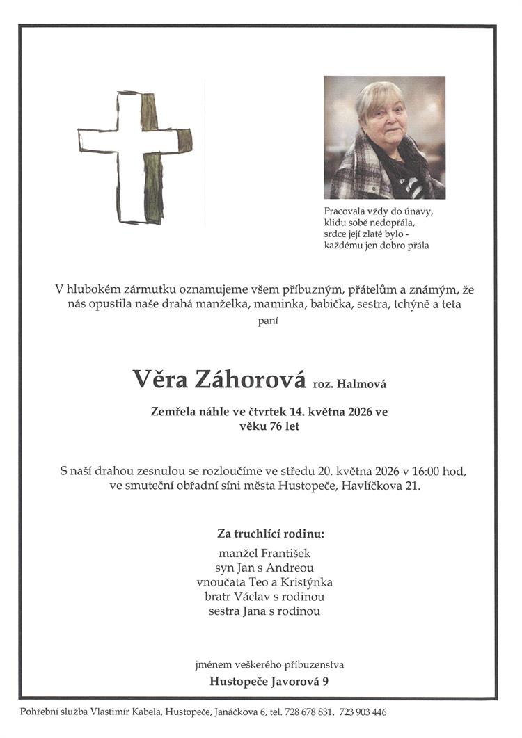 Záhorová Věra +14.5.2026
