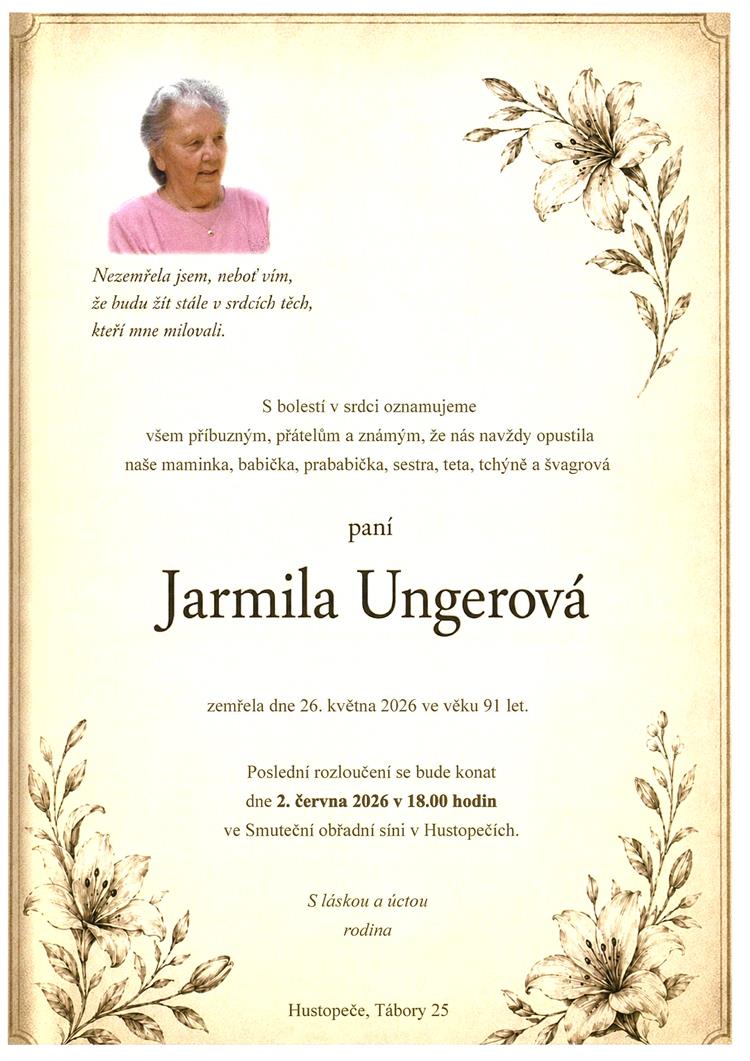 Ungerová Jarmila +26.5.2026