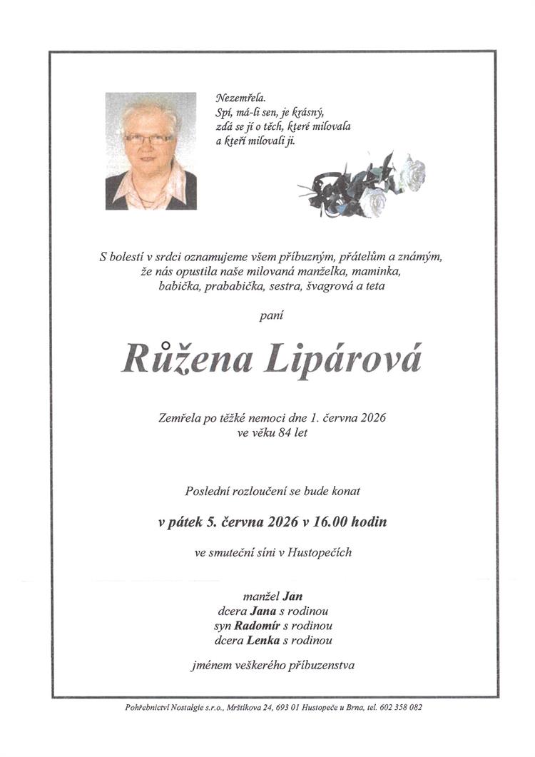 Lipárová Růžena +1.6.2026