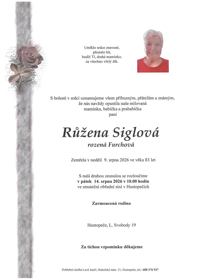 Siglová Růžena +9.8.2026