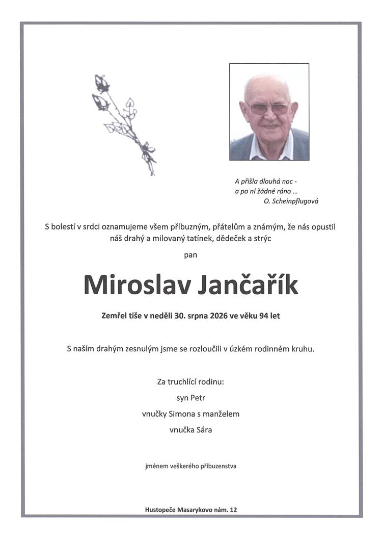 Jančařík Miroslav +30.8.2026