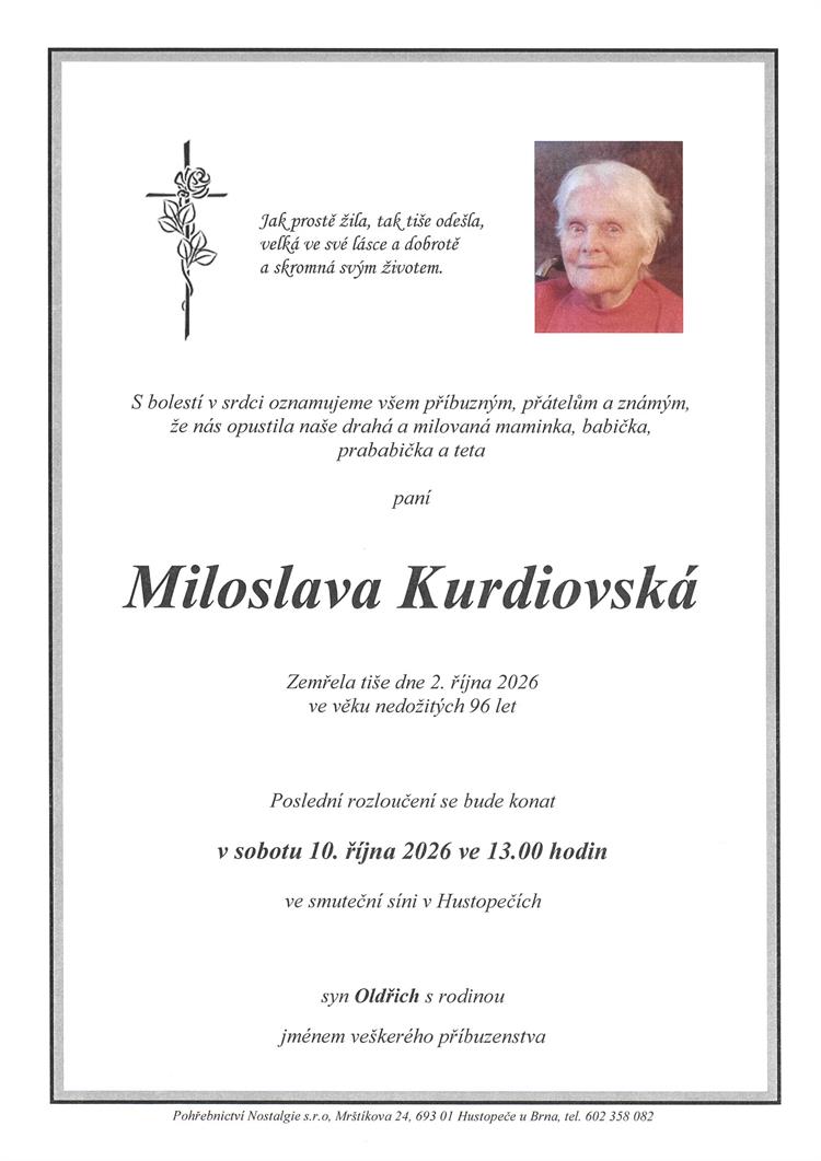 Kurdiovská Miloslava   +2.10.2026