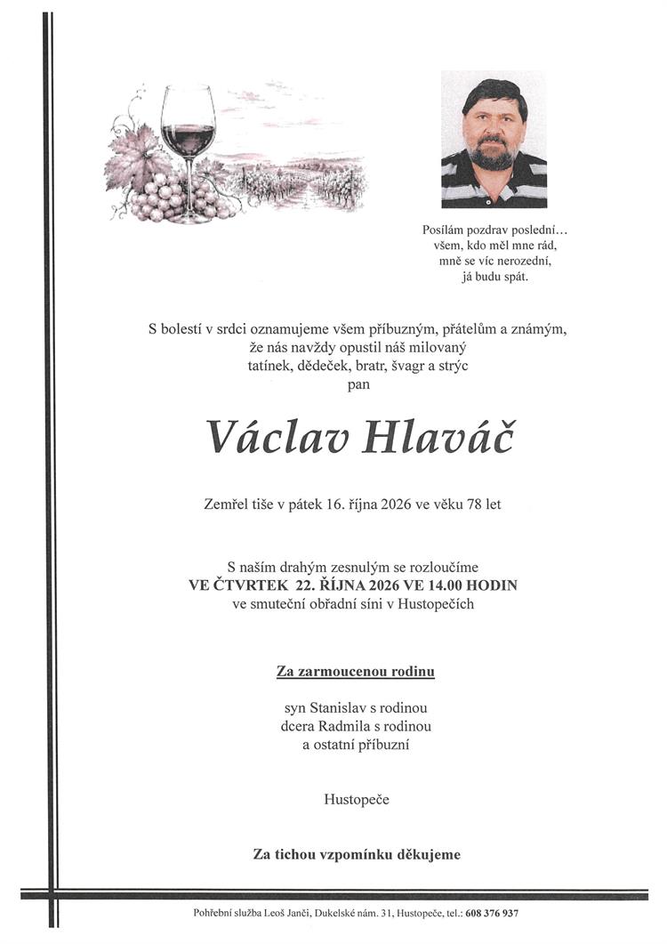 Hlaváč Václav  +16.10.2026