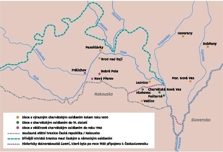 Mapa osídlení Moravy Chorvaty.