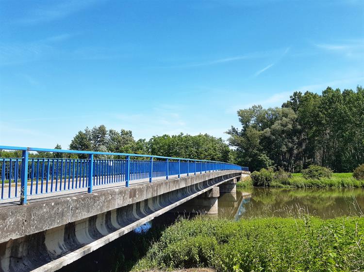 Přejedeme druhý most tentokrát přes řeku Jihlavu a odbočíme doleva na Pasohlávky. Doprava bychom se dostali do Ivaně. 