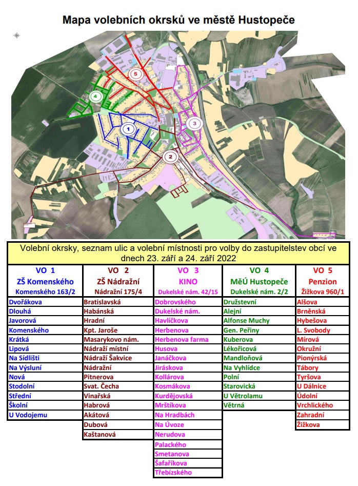 Mapa volebních okrsků v Hustopečích